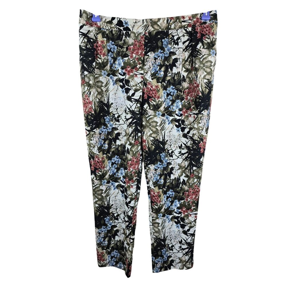 Cynthia Rowley Floral Print Cropped Pants Size‎ Large Elastic Waist With Pockets